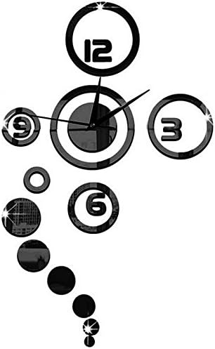 Feather Mirror Wall Stickers Modern Stylish Fashion Art Design Removable DIY Acrylic 3D Home Decal Living Room Murals Wall Paper Decoration (Wall clock Mirror(Black))