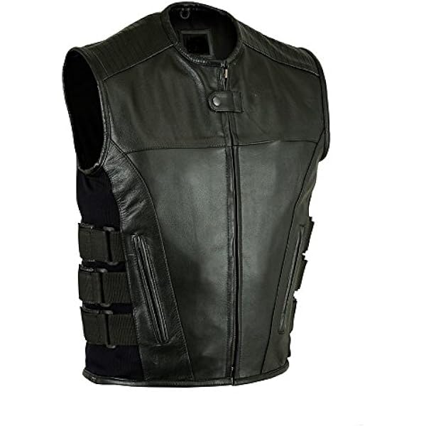 thumbnail image 2 of B:O:S Men's Black Leather Biker Vest – Chopper, Club, Rocker Style, 4 Pockets 2 of 5