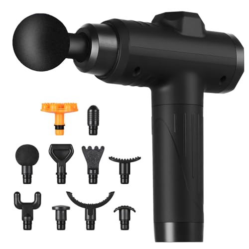 Pistola de Massagem YARUIKE, Massageador Muscular Portátil com 10 Cabeças, 30 Velocidades e Tela LCD, Preto | Motor Silencioso, Tela LCD Touch para Recuperação Pós-Treino em Casa e no Escritório