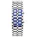 Silver Metal Band Mens Iron Samurai Style Lava Digital Sport Watch Faceless Blue LED-SLBL