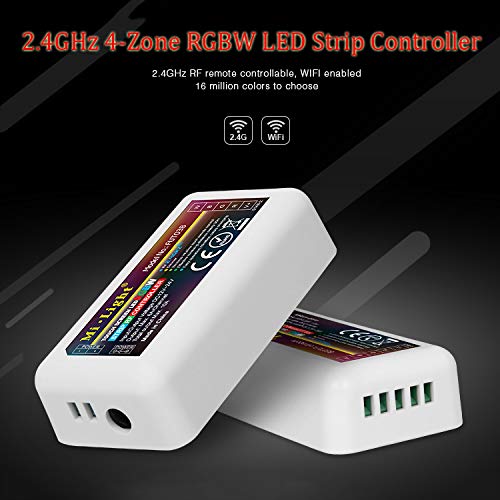 Mi Light Wireless 2.4G RF RGB + White/Warm White Controller Kit, 4 x Controllers and 4-Zone Remote, Wi-Fi Bridge Compatible, 4CH Multicolor RGBW/RGBWW LED Strip Light Controller