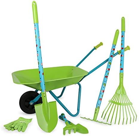 Small FootGroßes Gartenset aus Holz und Metall, mit Schubkarre, Spaten, Harke UVM, ab 3 Jahren, 12014 Tools Toys, Multicoloured, 28.7 x 4.3 x 27.7
