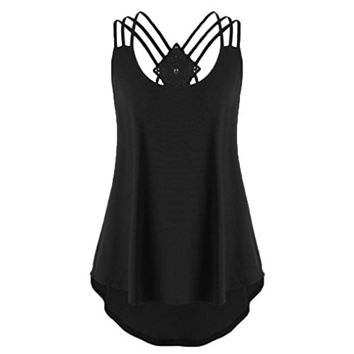 Women's Solid T-Shirt,Toponly Women Bandages Sleeveless Vest Tee Low Tank Top Notes Strappy (Fashion Black, XL)