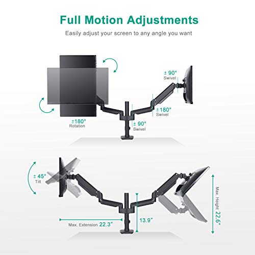 EleTab Dual Monitor Desk Mount Stand Premium Aluminum Articulating