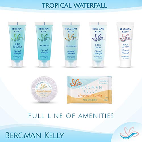 BERGMAN KELLY Rectangle Soap Bars, 2in1 Shampoo & Conditioner 2-Piece Set (Tropical Waterfall, 1 oz each, 100 pc), Delight Your Guests with Revitalizing & Refreshing Travel Toiletries Hotel Amenities