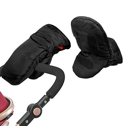 Stroller Hand Muff, Picowe 2Pack Pram Pushchair Gloves, 11.8"×6"Inches Waterproof Anti-Freeze Hand Warmer Gloves for Parents and Caregivers, Fixed on Baby Stroller(Black)