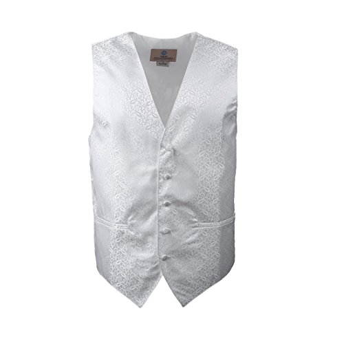 White Paisley Formal Vest for Men Patterned for Mens Gift Idea with Neck Tie, Cufflinks, Handkerchief, Bow Tie for Suit Vs1004-L Large White
