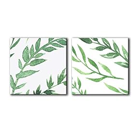 2 Panel Square Watercolor Style Green Leaves x 2 Panels