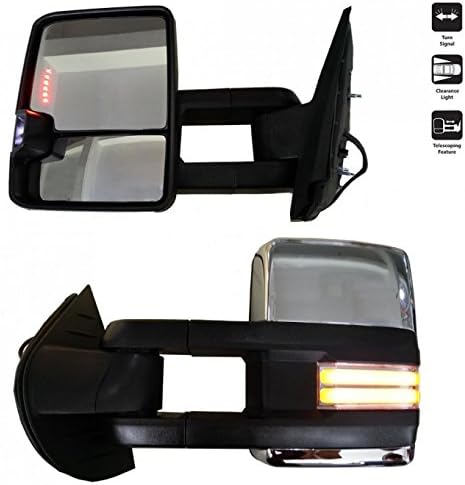 VioGi New 2pcs Power Manually Telescoping And Folding Dynamic Blinks Turn Signal Light+Clearance Lights+Backup Lights+Smoke Parking+ Chrome Housing Towing Mirrors For 88-00 Chevy GMC C/K