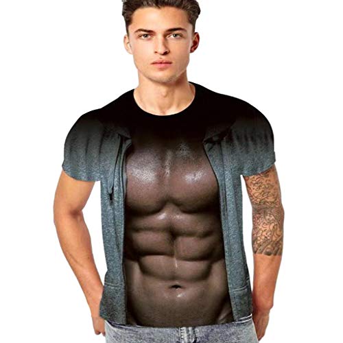 KFSO Men Ugly Funny T-Shirt Novelty 3D Muscle Short Sleeve Shirt (Black D, 4XL)