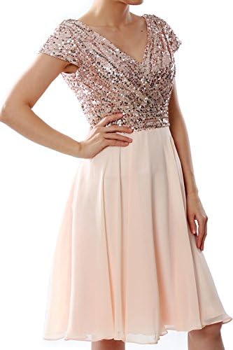 Fancygowns Women's Sequin Chiffon Short Bridesmaid Dress Wedding Party Gowns Size 18W Rose Gold