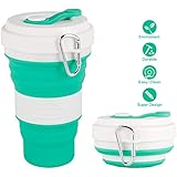 CREATELIFE Collapsible Travel Cup - Multifunctional Silicone Folding Camping Cup Sport bottle with Lids - Expandable Scald-proof Drinking Cup - BPA Free, Portable Bottle (Teal)