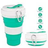 CREATELIFE Collapsible Travel Cup - Multifunctional Silicone Folding Camping Cup Sport Bottle with Lids - Expandable Scald-Proof Drinking Cup - BPA Free, Portable Bottle (Teal)