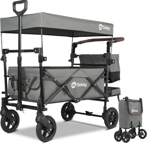 Sekey Bollerwagen Faltbar mit Dach SS5050, Kinderwagen für 1-2 Kinder