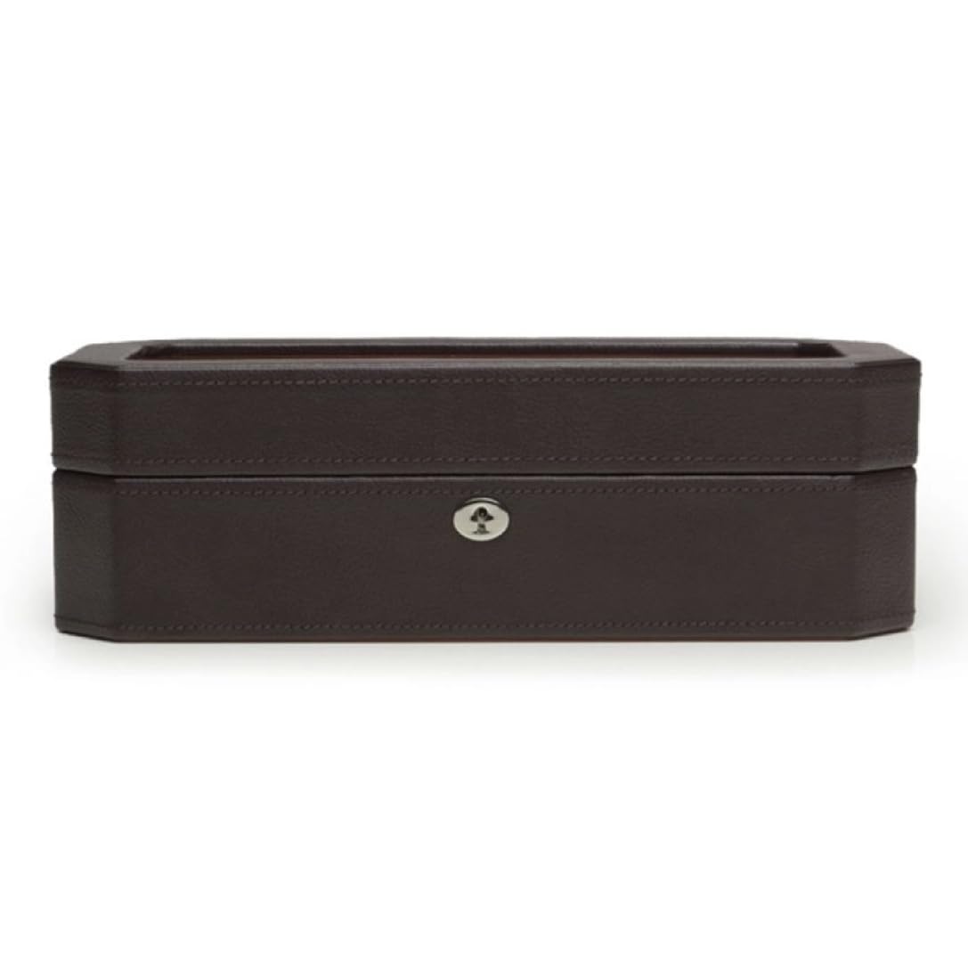 WOLF Designs Windsor 5-Piece Watch Box, Brown/Orange – Features Five Watch Compartments & Vegan Leather Exterior