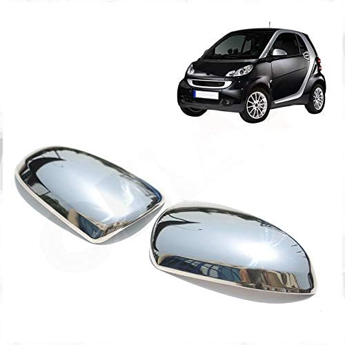OMAC Side Mirror Cover Caps Fits Smart ForTwo 2007-2015 Steel Silver 2 Pcs
