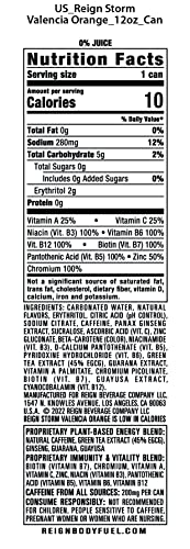 REIGN STORM, VALENCIA ORANGE, FITNESS & WELLNESS ENERGY DRINK, 12 FL OZ (PACK OF 12)