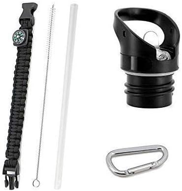 Straw Lid 3-in-1 Set for Hydro Standard Mouth Flask, Simple Modern Ascent Water Bottle. New and Improved Double Wall Cap for 1.91" Mouth Size, 12, 18, 21, 24 oz. Come w/Paracord Handle and Carabiner.