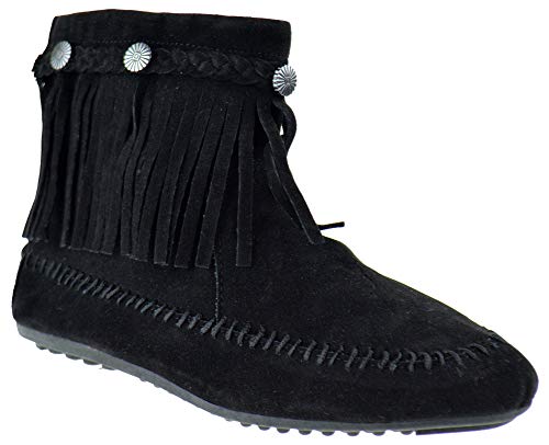 Nature Breeze Cherokee 01 Womens Fringe Moccasin Ankle Booties Black 10