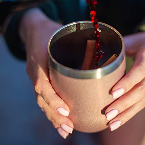 Luckti 12 oz Insulated Stainless Steel Wine Tumbler Cup Double Wall Vacuum Stemless Glass with Lid - Rose Gold - Thumbnail 7