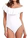 Dasbayla Off Shoulder with Ruffle Bodysuit Women's White Leotards Rompers Jumpsuits S