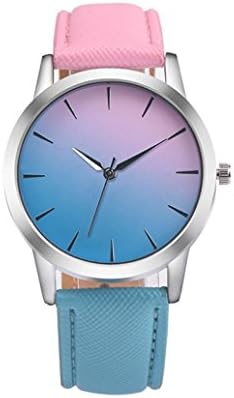 HIRIRI Women Girls Retro Rainbow Design Leather Band Analog Alloy Quartz Wrist Watch Gift 2018 Hot Sale (Blue)