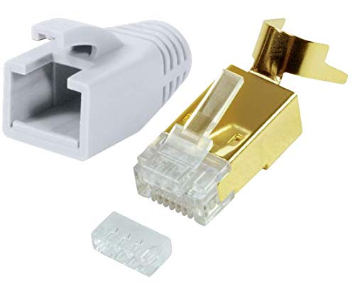 Odedo Pack of 10 Crimp Connectors CAT 7 7A CAT 6A CAT 8.1 Installation Cable up to 8 mm 10 GBit Gigabit Ethernet Rigid Flexible Core 1.2 mm - 1.45 mm AWG 22-24 RJ45 Network Connector Gold-Plated