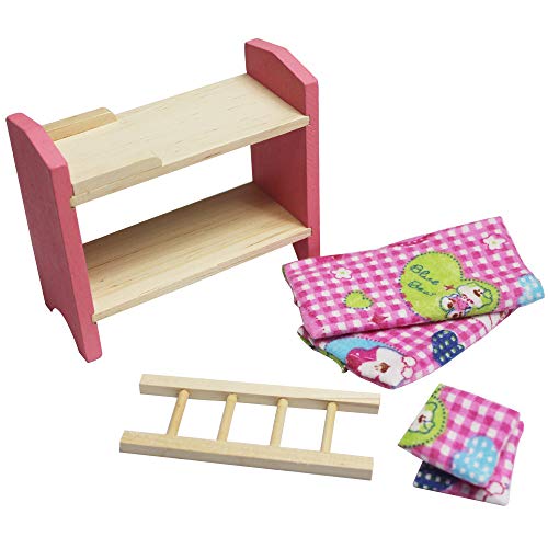 Gbell  Wooden Dollhouse Furniture Kitchen Set for Girl's Toys - Sink| Stove | Refrigerator | Washing Machine | Cabinet Mini Pink Doll House Accessories for Kids Girls Pretend Play Toys Gifts (Pink C) - Thumbnail 2