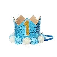 Fuyage First Birthday Rose Flower Tiara Crown Baby Girl BOY Princess Headband Hat Party Supplies for1,2,3£¬Years Old Baby