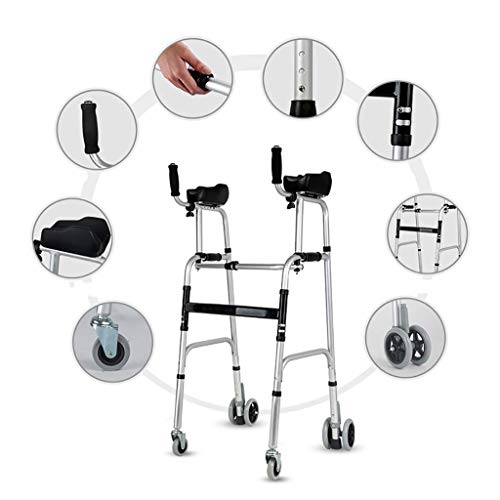 FKDEWALKER Aluminium Foldable Walking Frame,Wheeled Walker with Arm Rest,Walking Mobility Aidï¼Œ,Lower Limb Trainer,Standard Walker (Color : 4 Wheels+4 Walker Legs+seat)