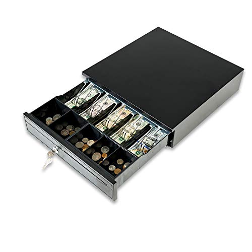 Nurxiovo Cash Register 16" Drawer Box 5Bill/5Coin Portable Money Lock Storage with Removable Tray, RJ11/RJ12 Interface Works Compatible Epson POS Printers Cash Box (Black)