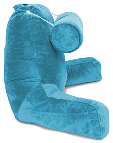 Carolina Blue COVER ONLY - For the Husband Pillow - Bedrest Cover Set - Support Bed Backrest Covers , Micro Plush Cover Including Detachable Neck Roll Pillow Cover