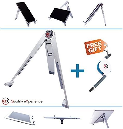QX_holder. Metallic Multi-Angle Adjustable Foldable Universal Desk Stand Holder for iPad, iPhone, Tablet PC, E-books and Phones with FREE GIFT QX_cord - 2 IN 1 Apple and Android Retractable USB Cable