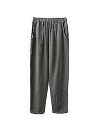 Pantalones casuales de lino y algodón con cintura elástica para dama