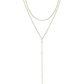 Zeffy Dainty Long Gold Necklaces for Women Trendy Pearl Lariat Y Necklace 14k Gold Plated Layered Beaded Drop Necklaces Simple Handmade Bar Pearl Pendant Y-Shaped Chain Jewelry Gift Wedding