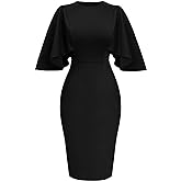 Memoriesea Women's Ruffle Flared Sleeve Bodycon Pencil Formal Cocktail Midi Dress