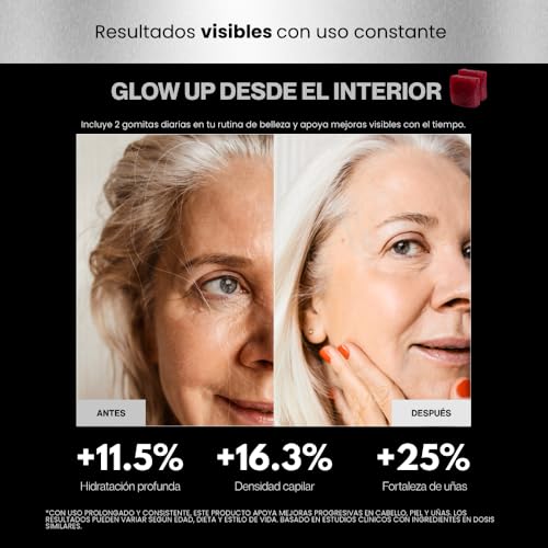 AULUO GLOW | HAIR SKIN & NAILS | Gomitas con Ácido Hialurónico, Biotina, Ceramidas y Antioxidantes para Piel, Cabello y Uñas | Veganas, Sin Azúcar, Endulzado con alulosa | 60 Gomitas de Pectina