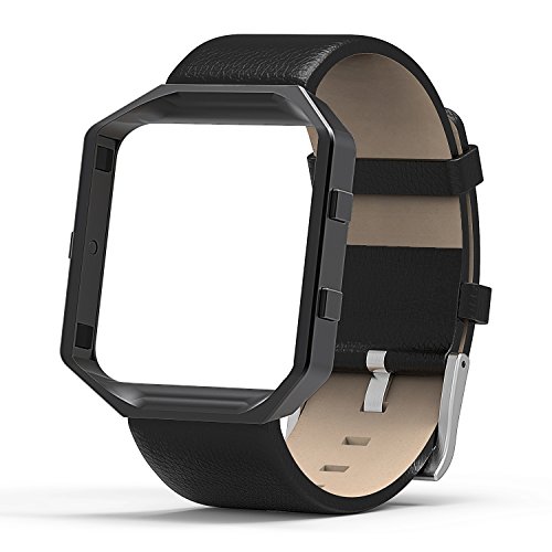 Henoda for fitbit blaze bands leather and frame,large b…