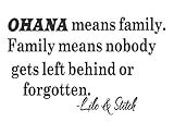 Ohana Means Family Lilo and Stitch Disney Quote Vinyl Wall Decal Decor Sticker Decor Sticker Quote Removable Letters