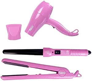 Amazon.com: NEO TRIO Juego completo con plancha de pelo + rizador de  0.709-0.984 in + mini secador de pelo (rosa) : Belleza y Cuidado Personal