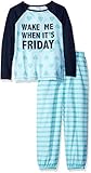The Children's Place Little Girls' Long Sleeve Top and Pants Pajama Set, Friday/Crystal Mint 65471, Small/5/6