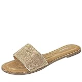 ANNA Womens Open Toe Jeweled Rhinestone Trim Flip