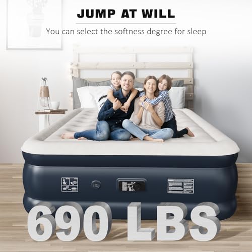 NALONE Double inflatable mattress, inflatable bed, electric double air mattress, quick inflation in three minutes, durable, for home use and receiving guests, 201 x 150 x 46 cm