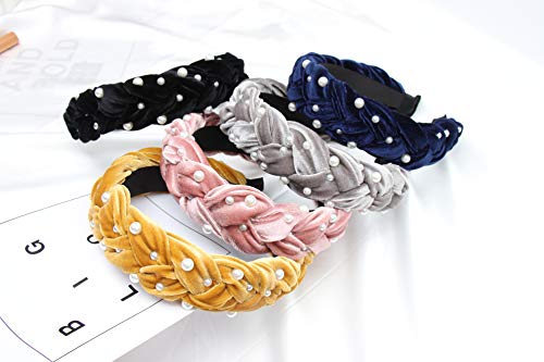 Women Pearl Knot Headbands Velvet Wide Head Hoop Elastic Turban Headwear Hair Accessories for Women Girls