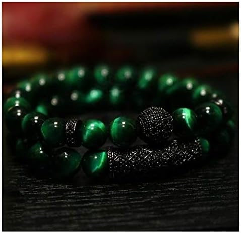 Hynsin Natural Blue Tiger Eye Stone Bead Bracelet 10 mm Micro Pave CZ Black Buddha Bracelet Accessorie Jewelry Valentine Gift
