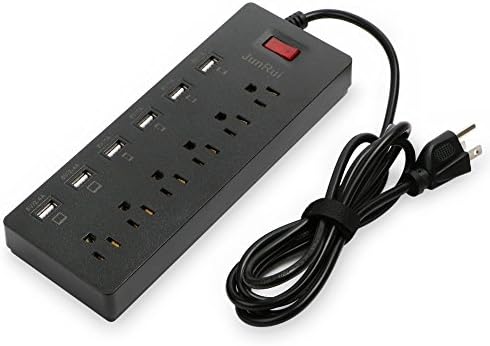 USB Power Strip, JunRui Surge Protector Power Socket with 6 AC Outlets and 6 Smart USB Charging Ports &amp; 5.9ft Long Power Cord for Home and Office, Black