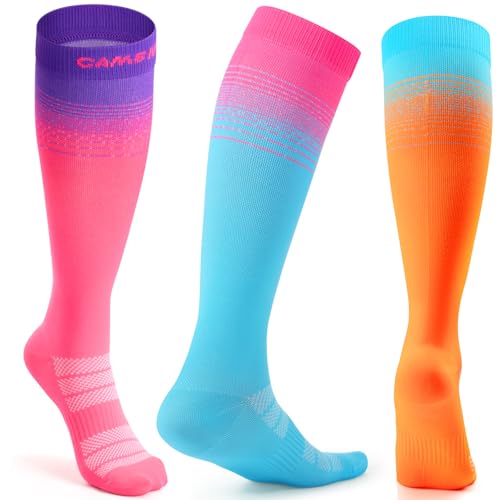 CAMBIVO Graduated Compression Socks Women Men 3 Pairs Compression Knee High Socks 15-20 mmHg, Breathable Long Elastic Socks for Yoga, Cycling, Sports, Travel, Fashion, Varicose Veins and Recovery
