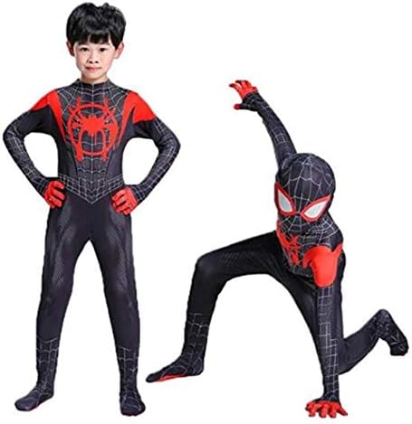 Toddler Kids Spider Verse Miles Morales Bodysuit Black Spider Tights Zentai Costume