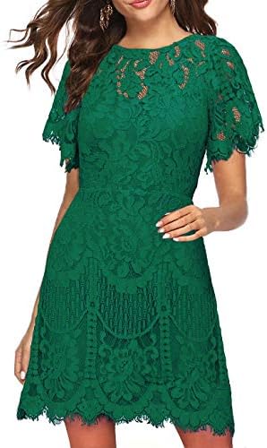 MSLG Women's Elegant Round Neck V-Back Wedding Guest Floral Lace Cocktail  Party A Line Dress 910, Green, L price in UAE | Amazon UAE | kanbkam