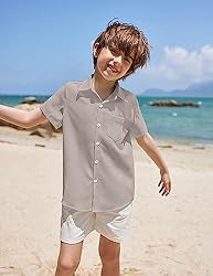 COOFANDY Boy's Linen Short Sleeve Shirt Classic